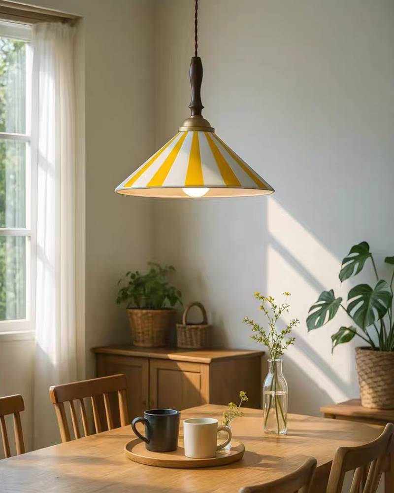 Striped Pendant Light – Retro Cone Ceiling Fixture For Dining And Living Spaces OpalDwell