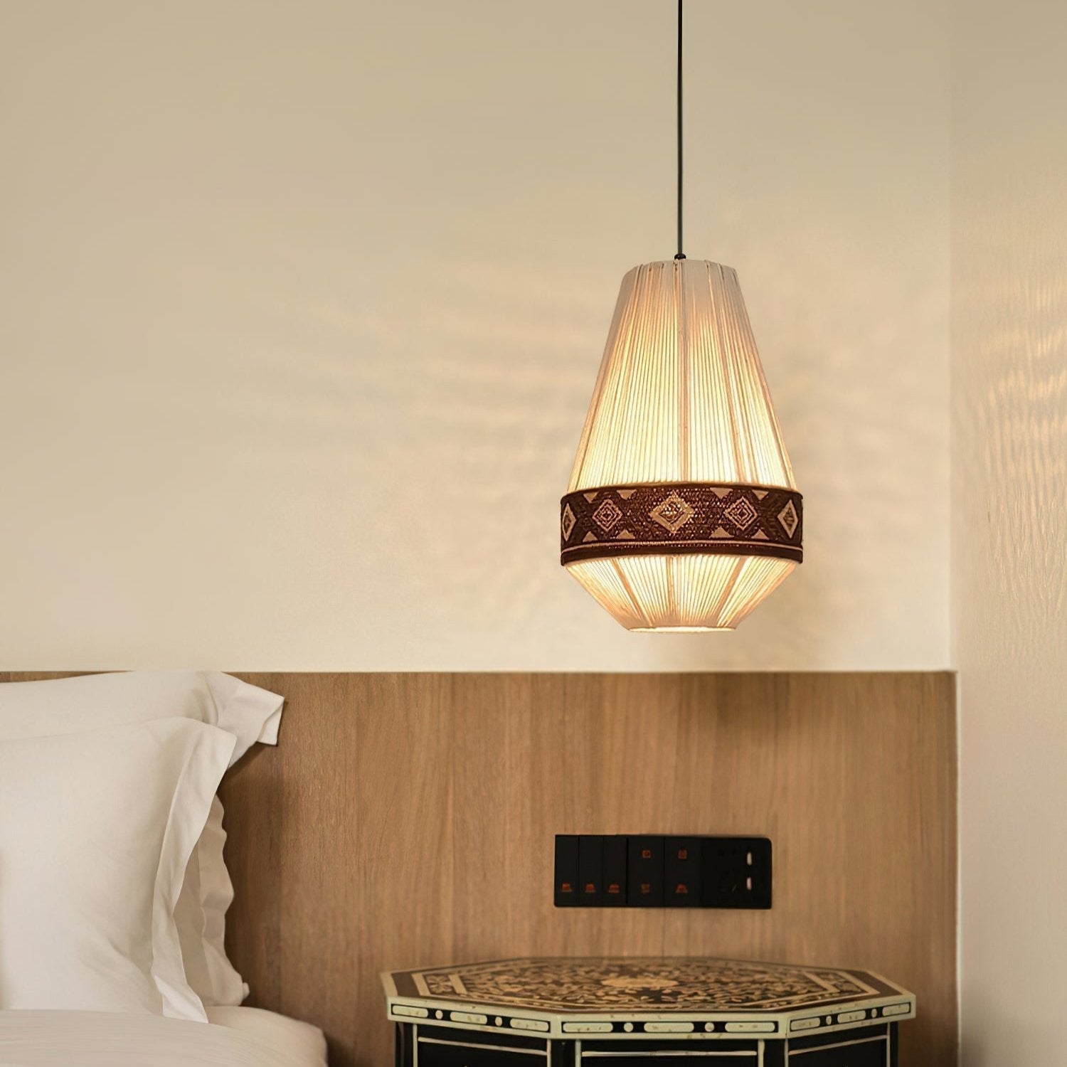 Astraea Boho Fringe Pendant Lamp with Geometric Weave - OpalDwell