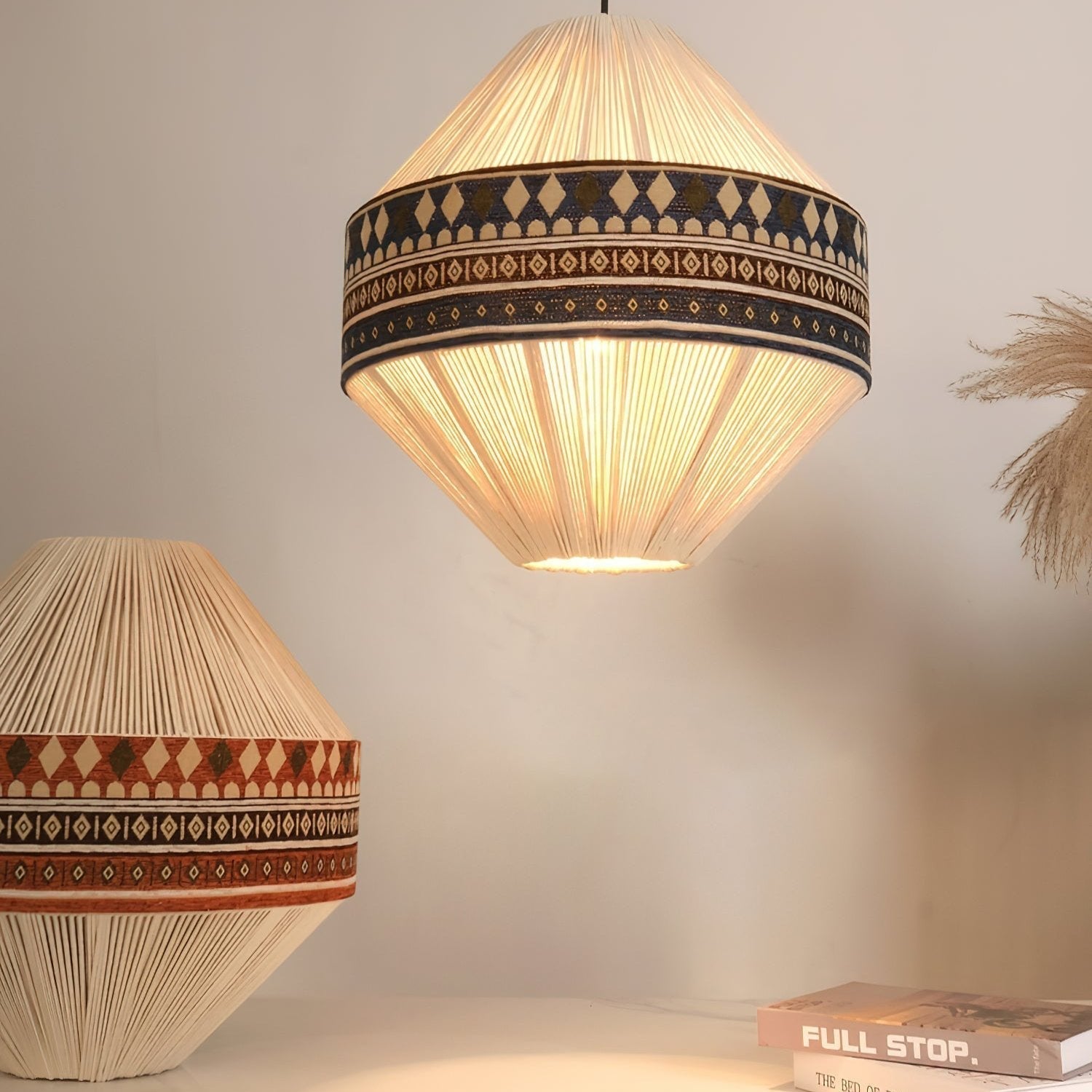 Astraea Boho Fringe Pendant Lamp with Geometric Weave - OpalDwell