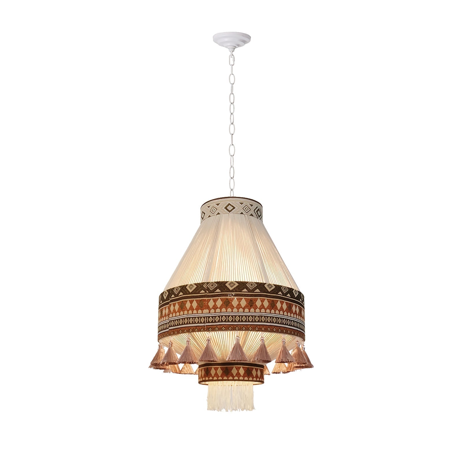 Astraea Boho Fringe Pendant Lamp with Geometric Weave - OpalDwell