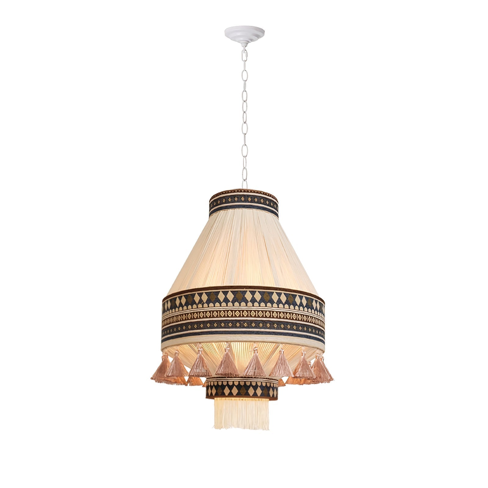 Astraea Boho Fringe Pendant Lamp with Geometric Weave - OpalDwell