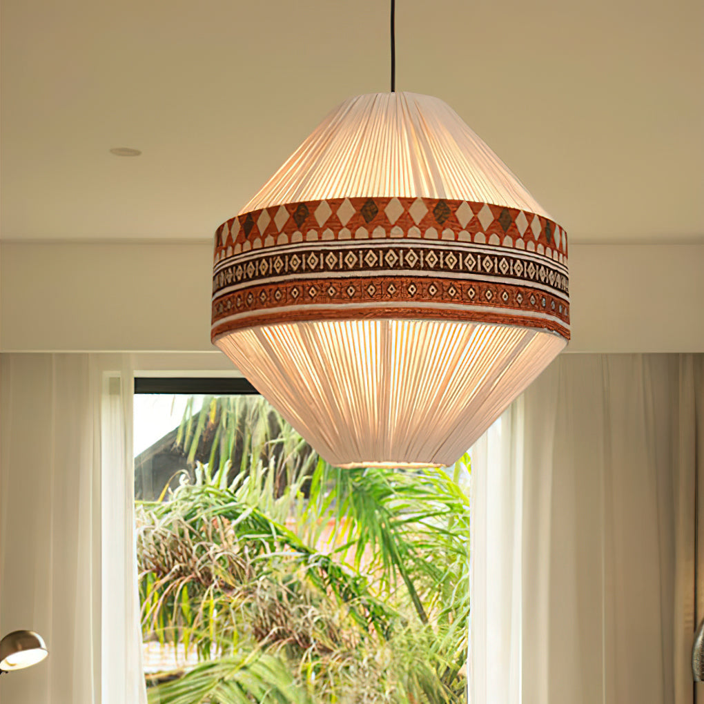 Astraea Boho Fringe Pendant Lamp with Geometric Weave - OpalDwell