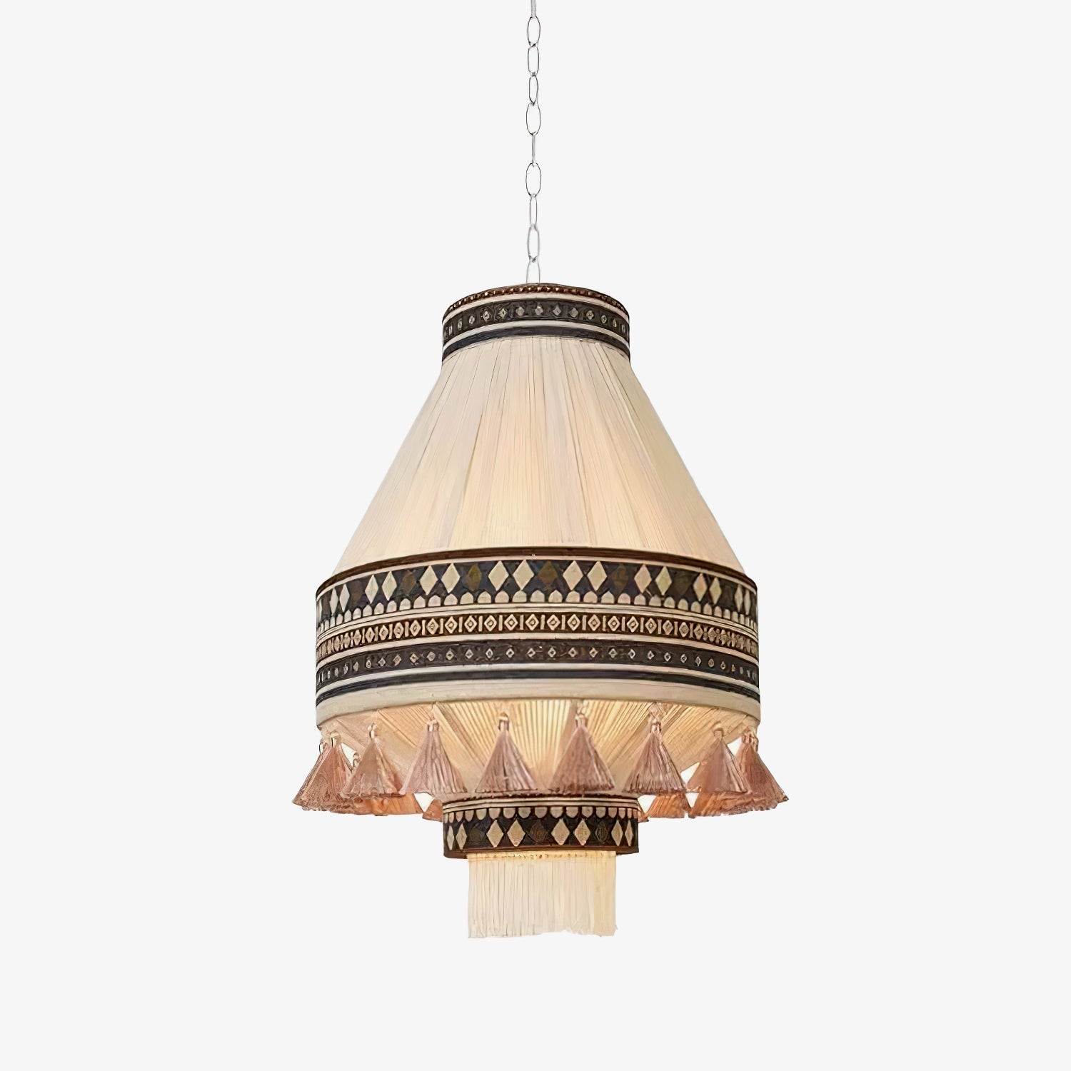 Astraea Boho Fringe Pendant Lamp with Geometric Weave - OpalDwell