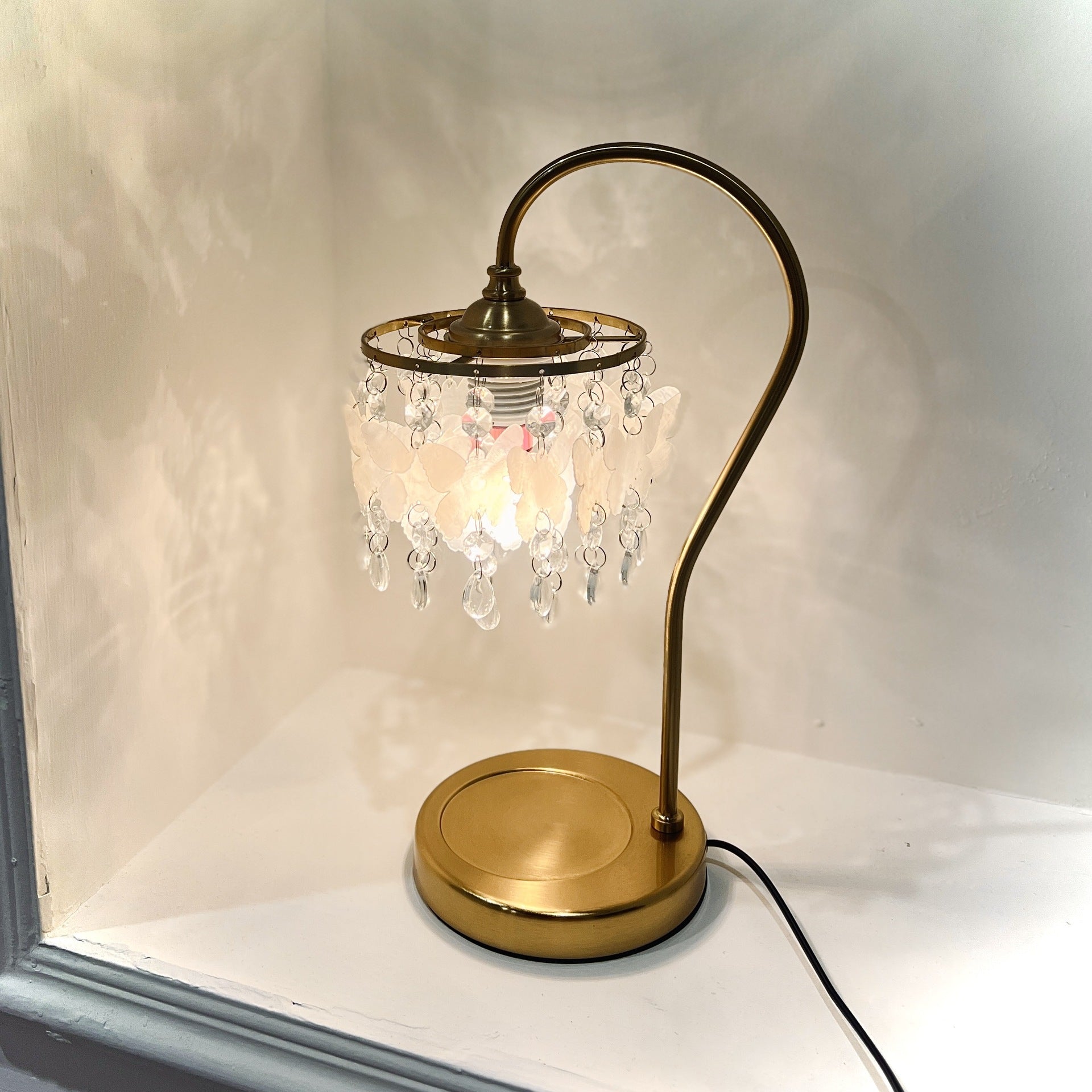 Crystal Table Lamp With Butterfly Detail - Decorative Statement Lighting - OpalDwell