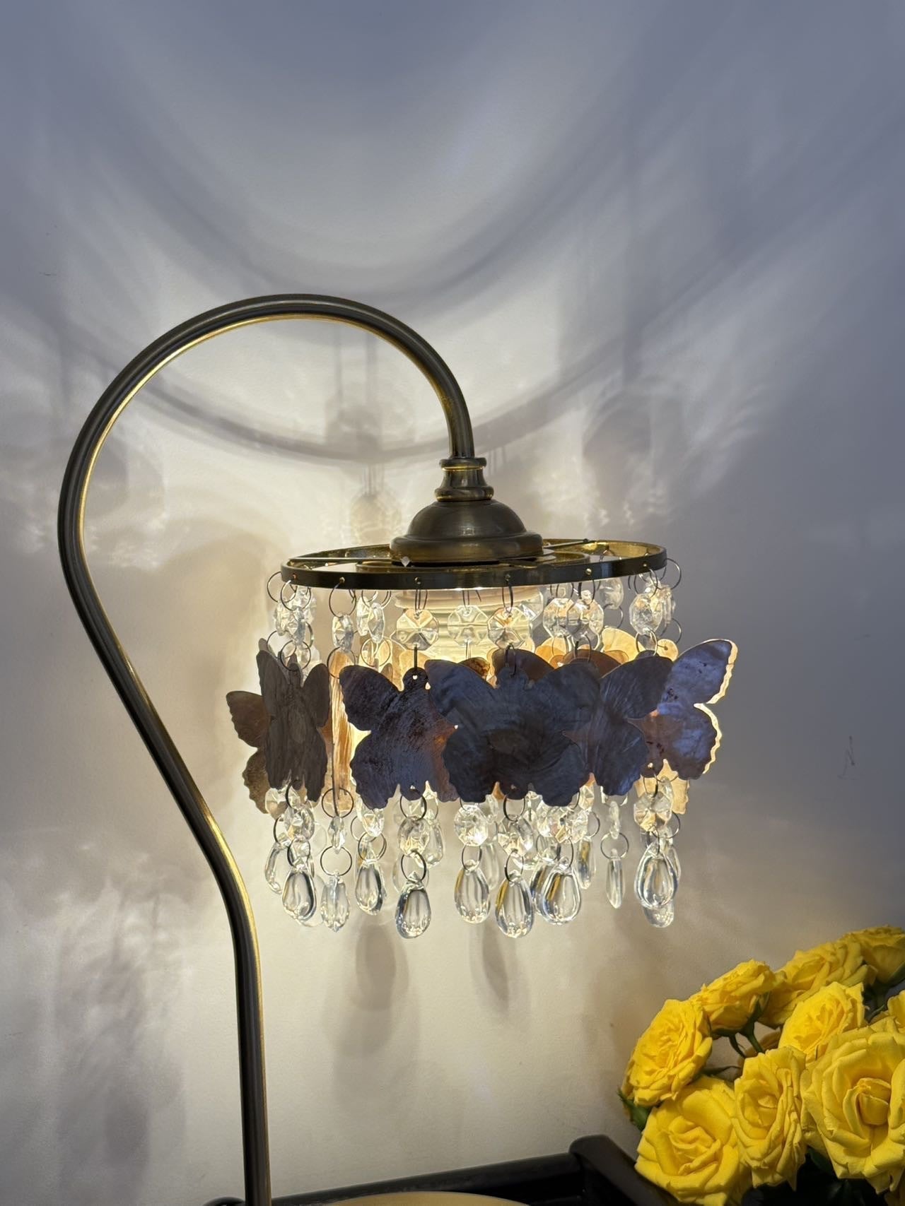 Crystal Table Lamp With Butterfly Detail - Decorative Statement Lighting - OpalDwell