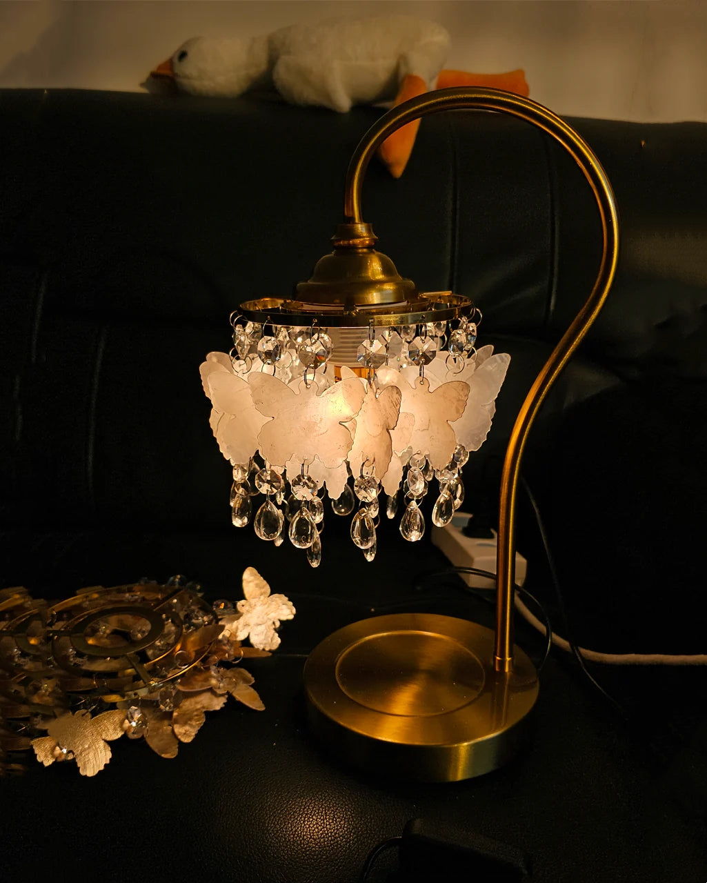 Crystal Table Lamp With Butterfly Detail - Decorative Statement Lighting - OpalDwell
