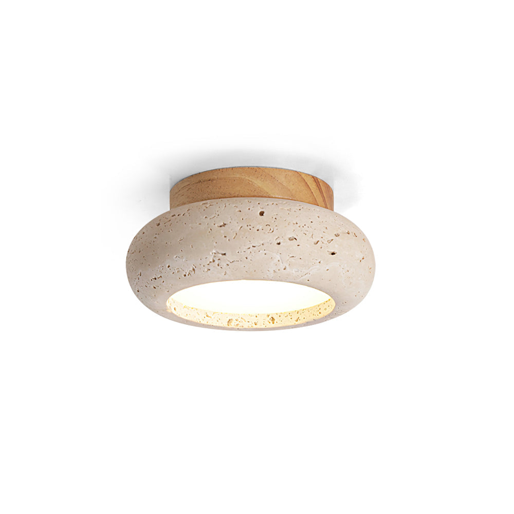 TerraLuxe Ring Ceiling Light Travertine Wood Mini Donut - OpalDwell
