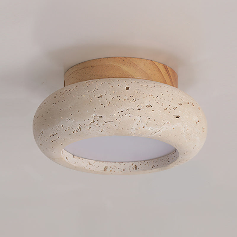TerraLuxe Ring Ceiling Light Travertine Wood Mini Donut - OpalDwell