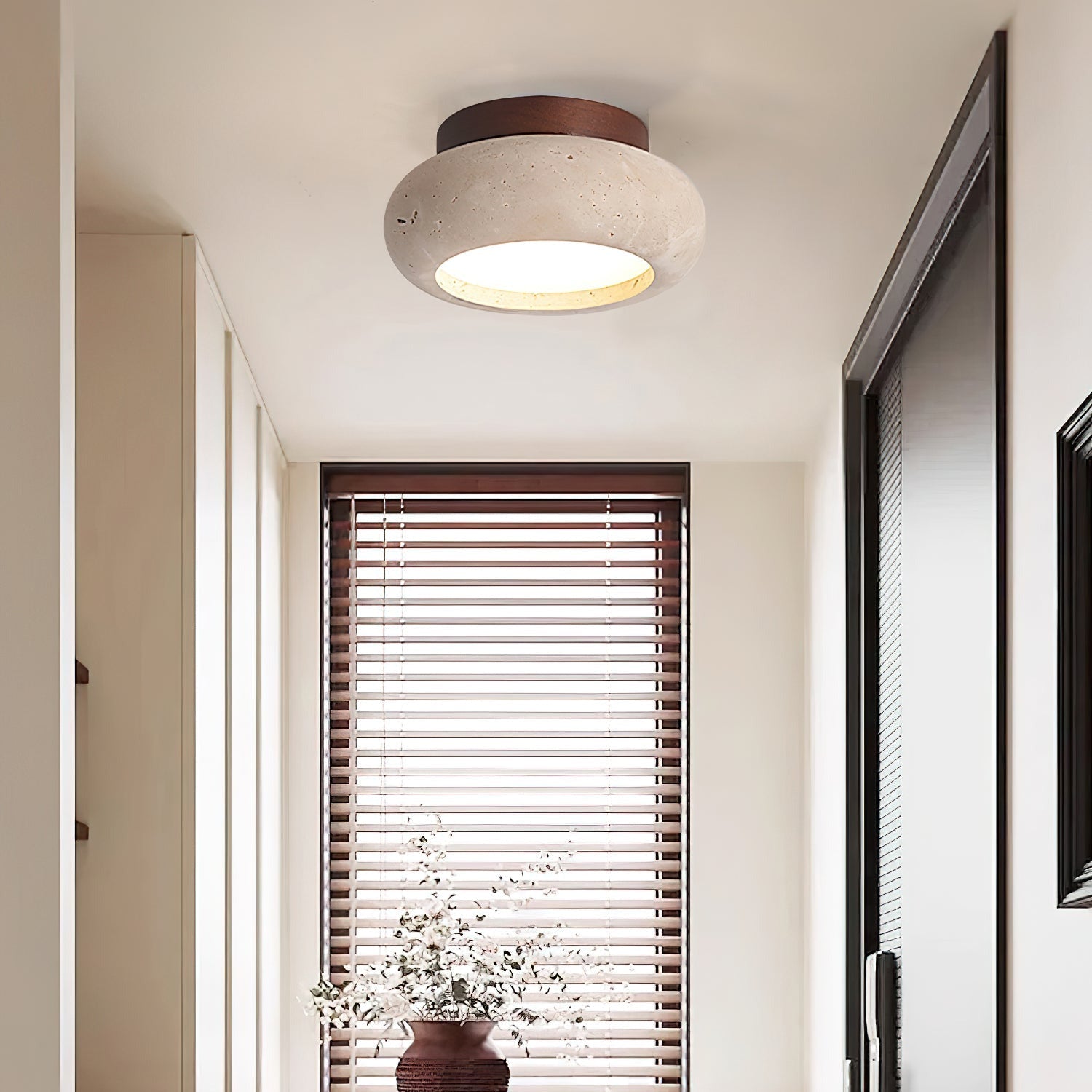 TerraLuxe Ring Ceiling Light Travertine Wood Mini Donut - OpalDwell