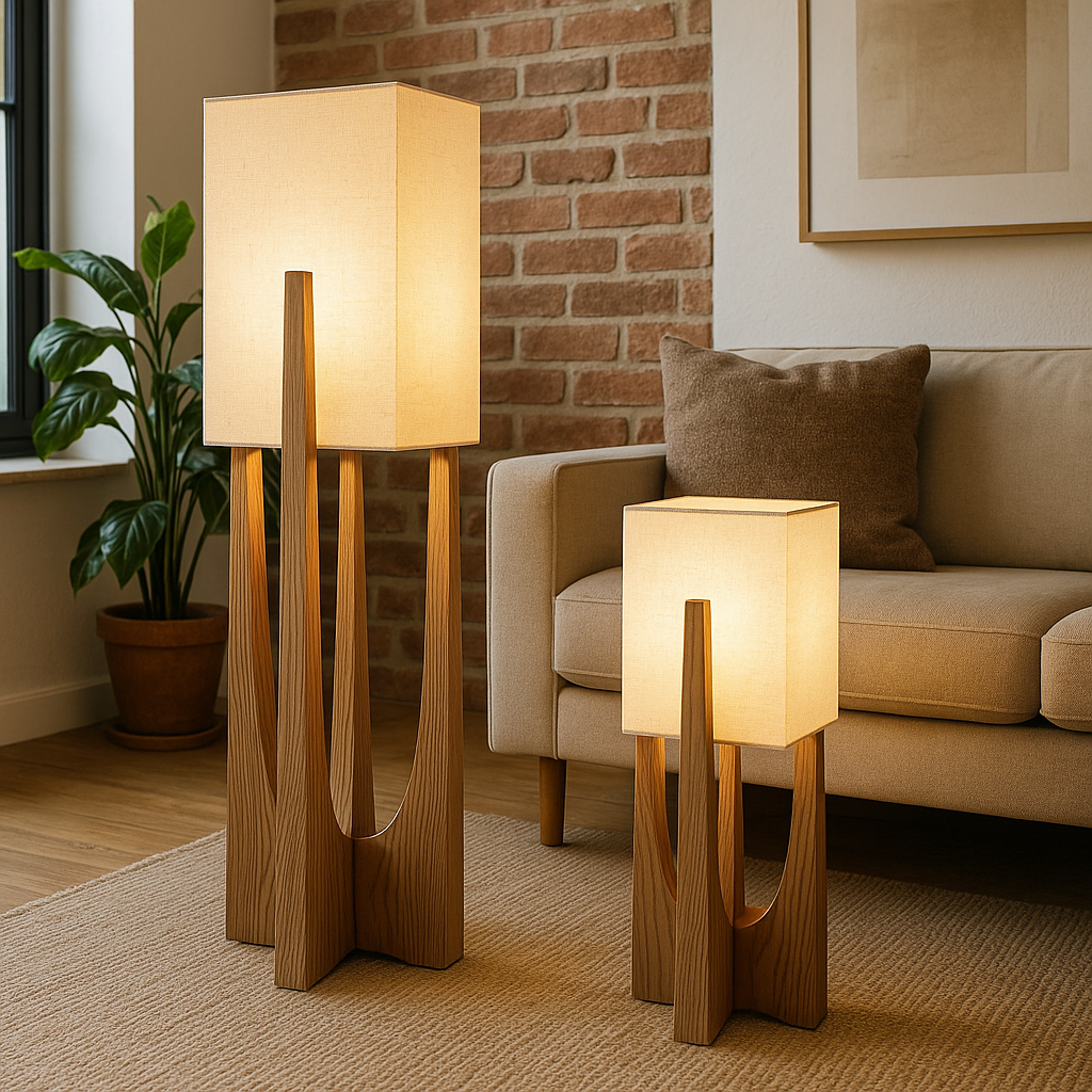 Kumo Walnut Floor Lamp, Minimalist Solid Wood Standing Light OpalDwell