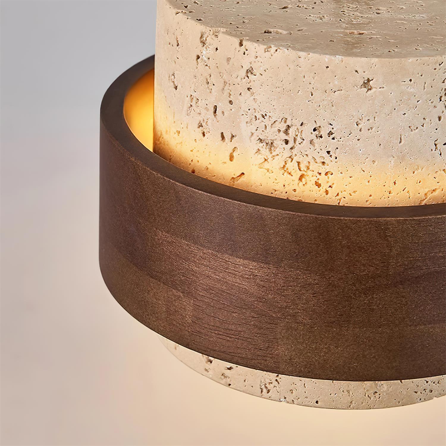 Aurelian Travertine Pendant Light with Walnut Wood Band OpalDwell