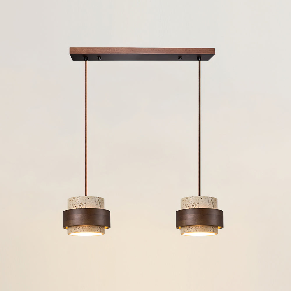 Aurelian Travertine Pendant Light with Walnut Wood Band OpalDwell
