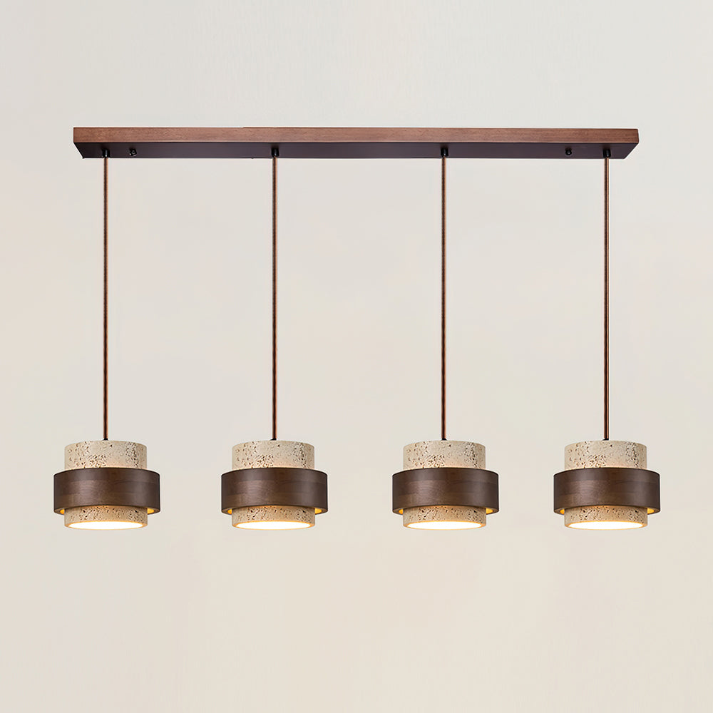 Aurelian Travertine Pendant Light with Walnut Wood Band OpalDwell