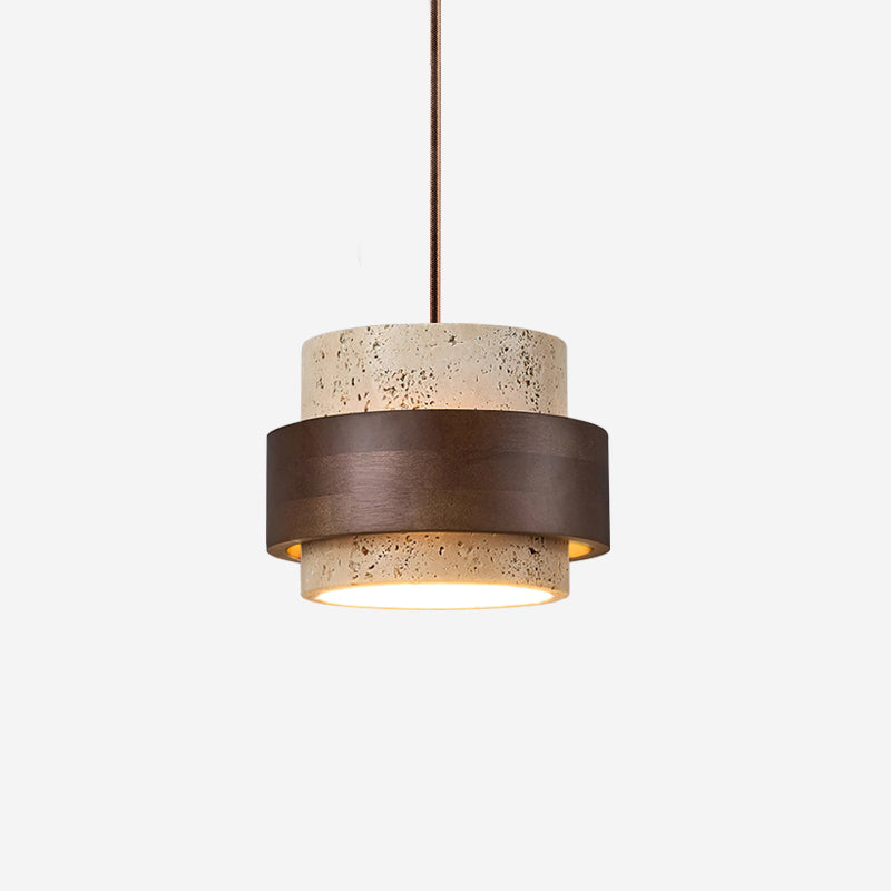 Aurelian Travertine Pendant Light with Walnut Wood Band OpalDwell