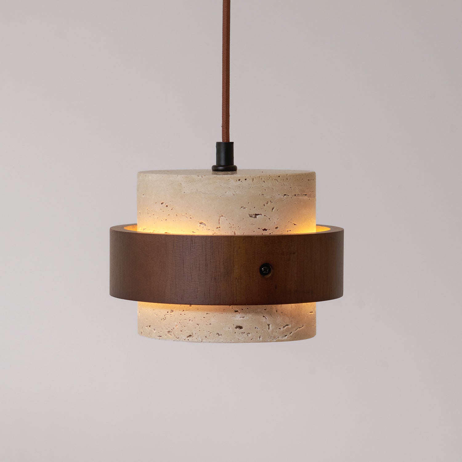 Aurelian Travertine Pendant Light with Walnut Wood Band OpalDwell