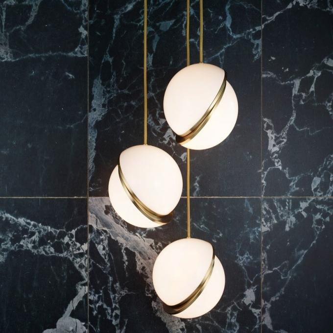 Lunara Halo Moon-Shaped Pendant Lamp in Brass Acrylic Finish - OpalDwell