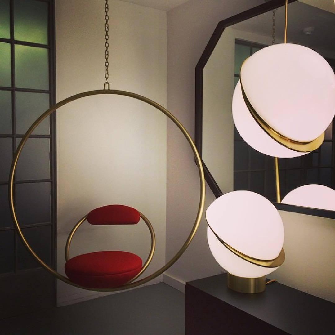 Lunara Halo Moon-Shaped Pendant Lamp in Brass Acrylic Finish - OpalDwell