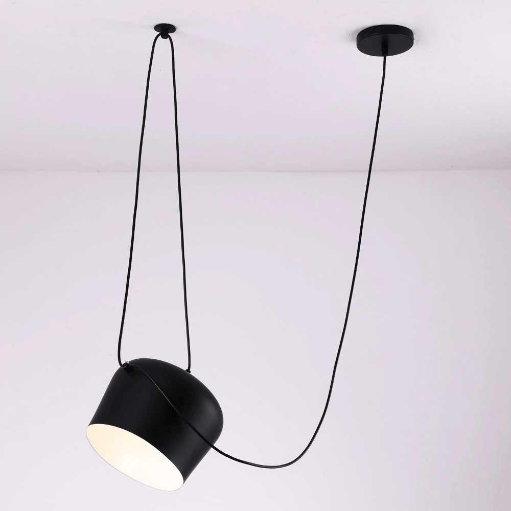 LumaDrum Pendant Light With Cable-Driven Bulb Fixture OpalDwell