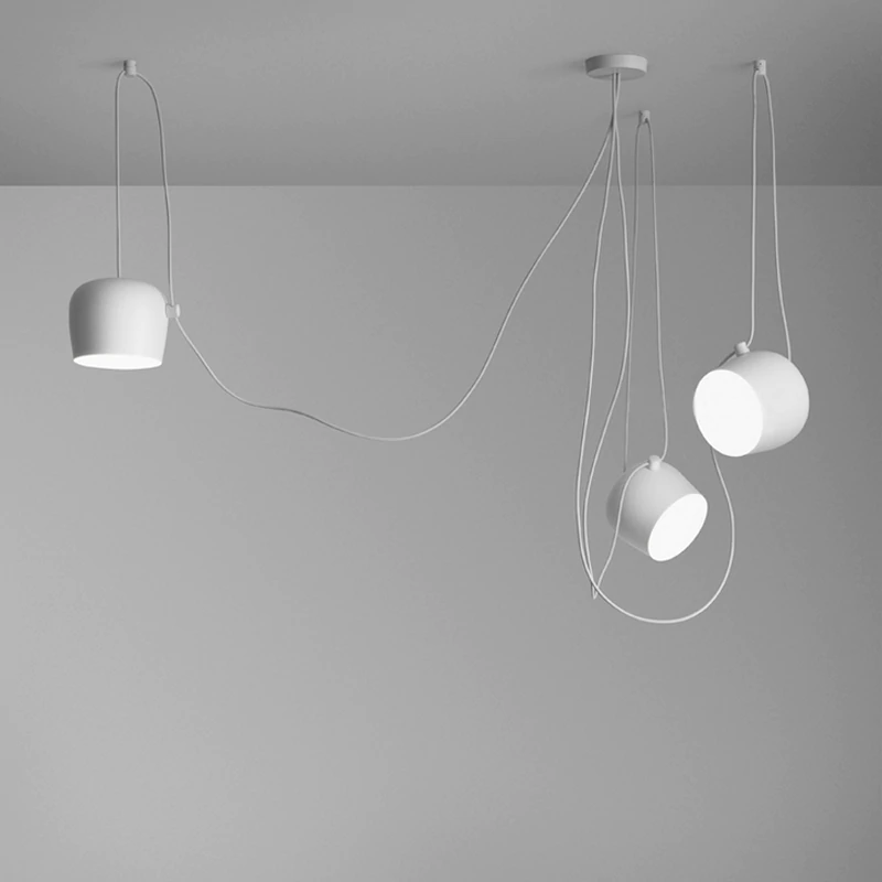 LumaDrum Pendant Light With Cable-Driven Bulb Fixture OpalDwell
