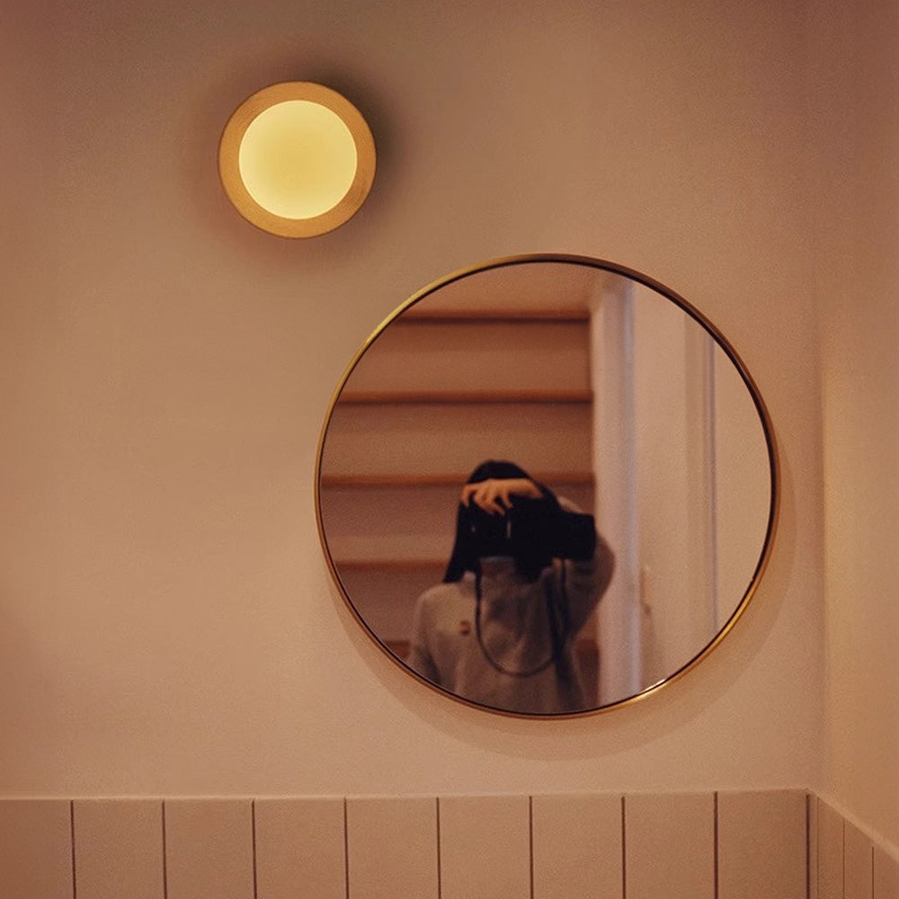 Aurelo White Wood Wall Light Sconce With Glass Accent - OpalDwell