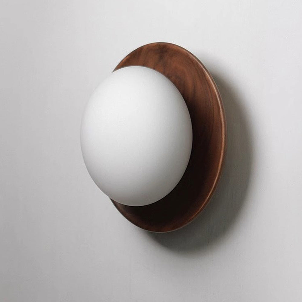 Aurelo White Wood Wall Light Sconce With Glass Accent - OpalDwell