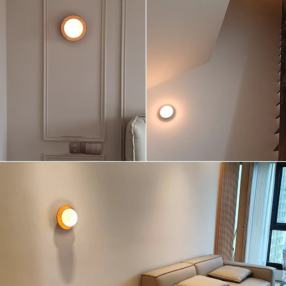 Aurelo White Wood Wall Light Sconce With Glass Accent - OpalDwell