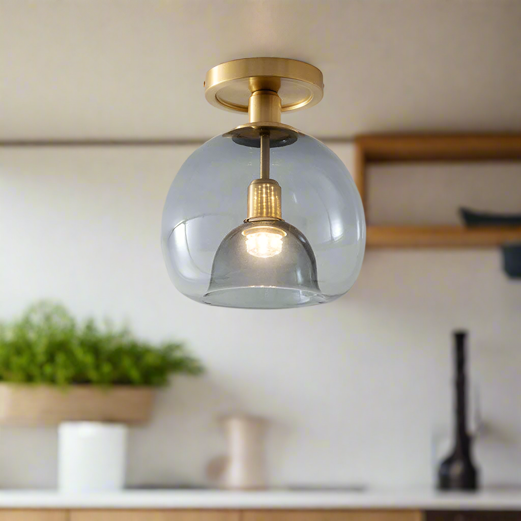 AerisGlow Grey Glass Ceiling Light Modern Minimalist - OpalDwell