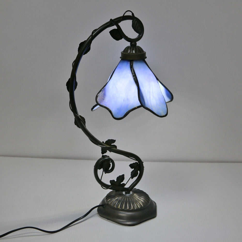 Floral Glass Shade Table Lamp Retro Decorative Light For Living Rooms - OpalDwell