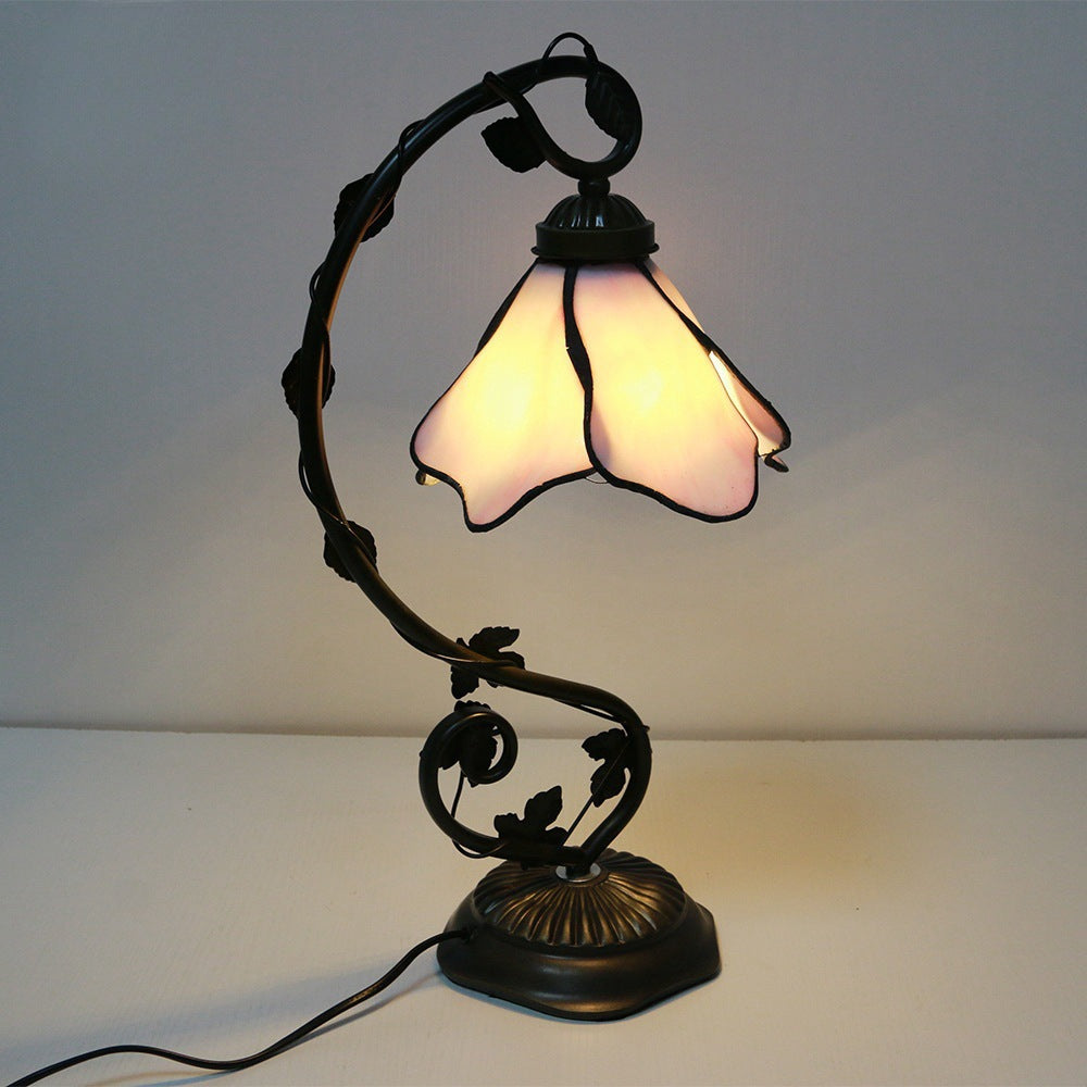 Floral Glass Shade Table Lamp Retro Decorative Light For Living Rooms - OpalDwell