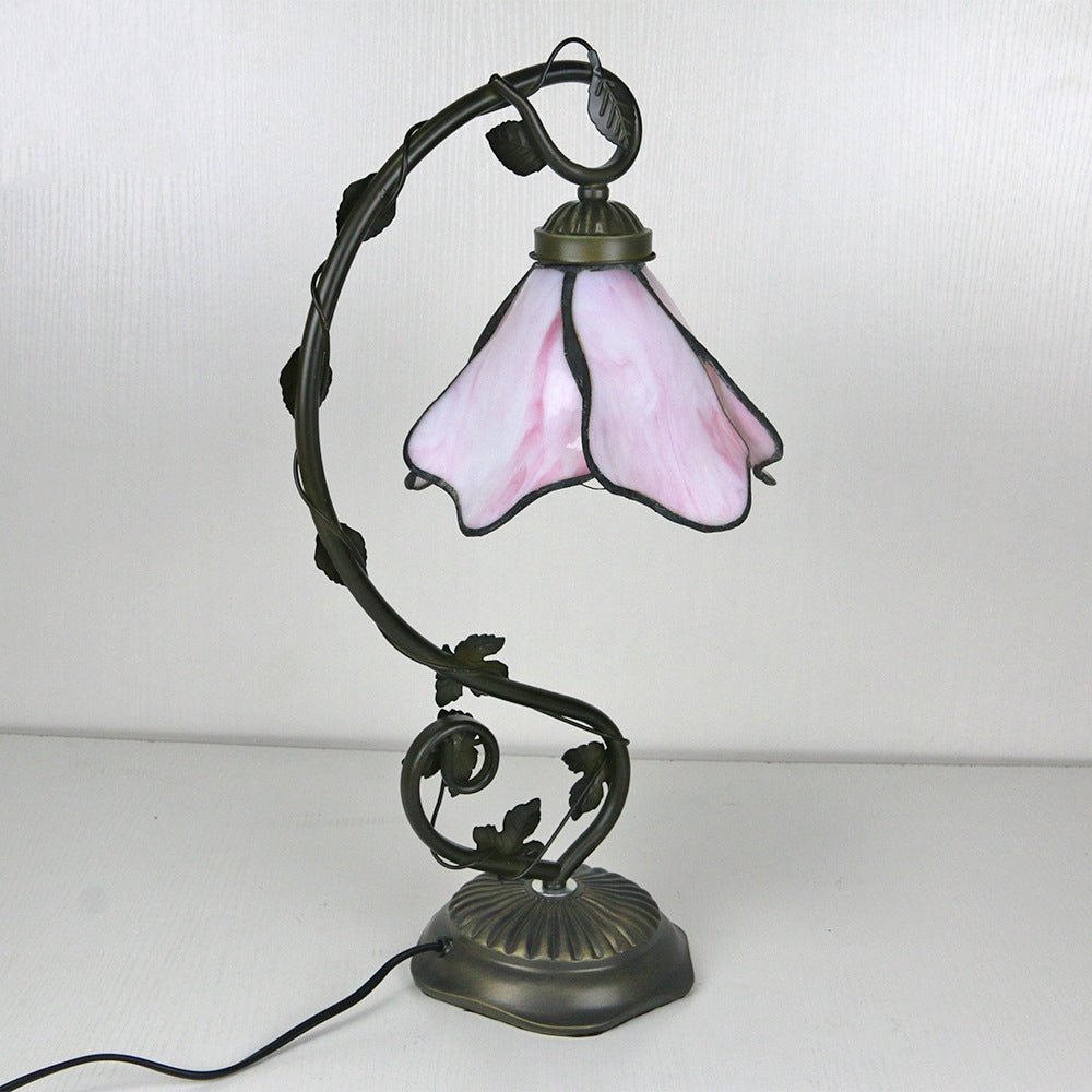 Floral Glass Shade Table Lamp Retro Decorative Light For Living Rooms - OpalDwell