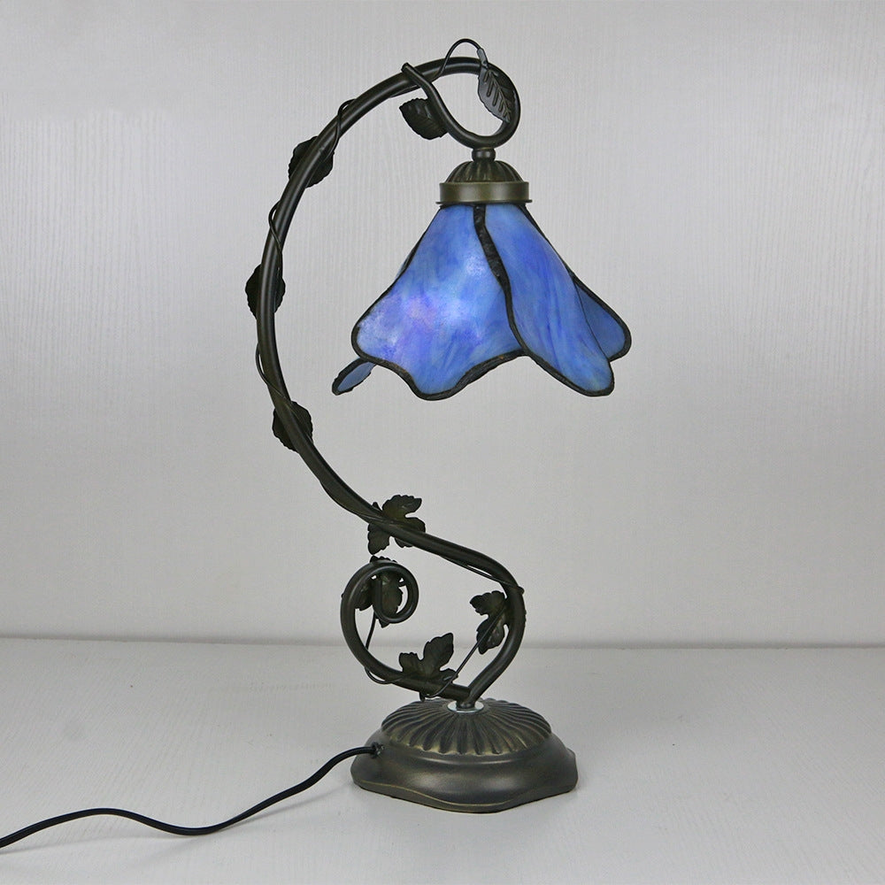 Floral Glass Shade Table Lamp Retro Decorative Light For Living Rooms - OpalDwell