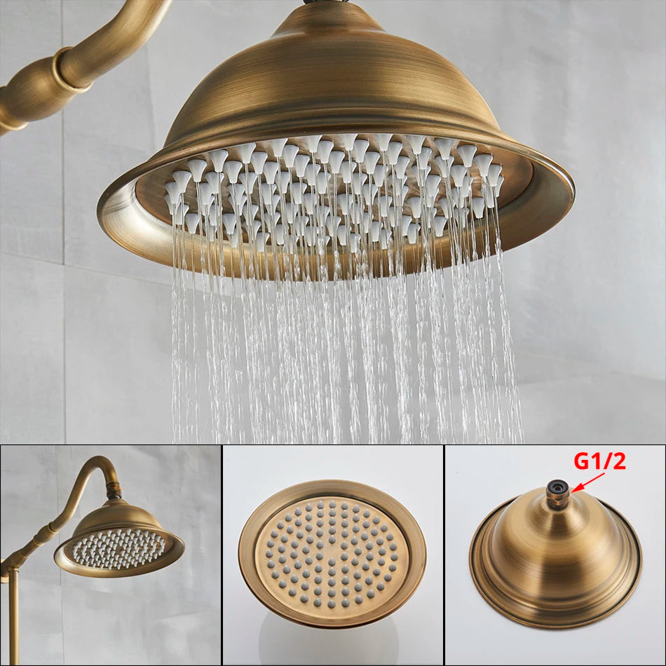 Marlen Classic Antique Brass In-Wall Shower System for Bathroom and Outdoor Use | OpalDwell OpalDwell
