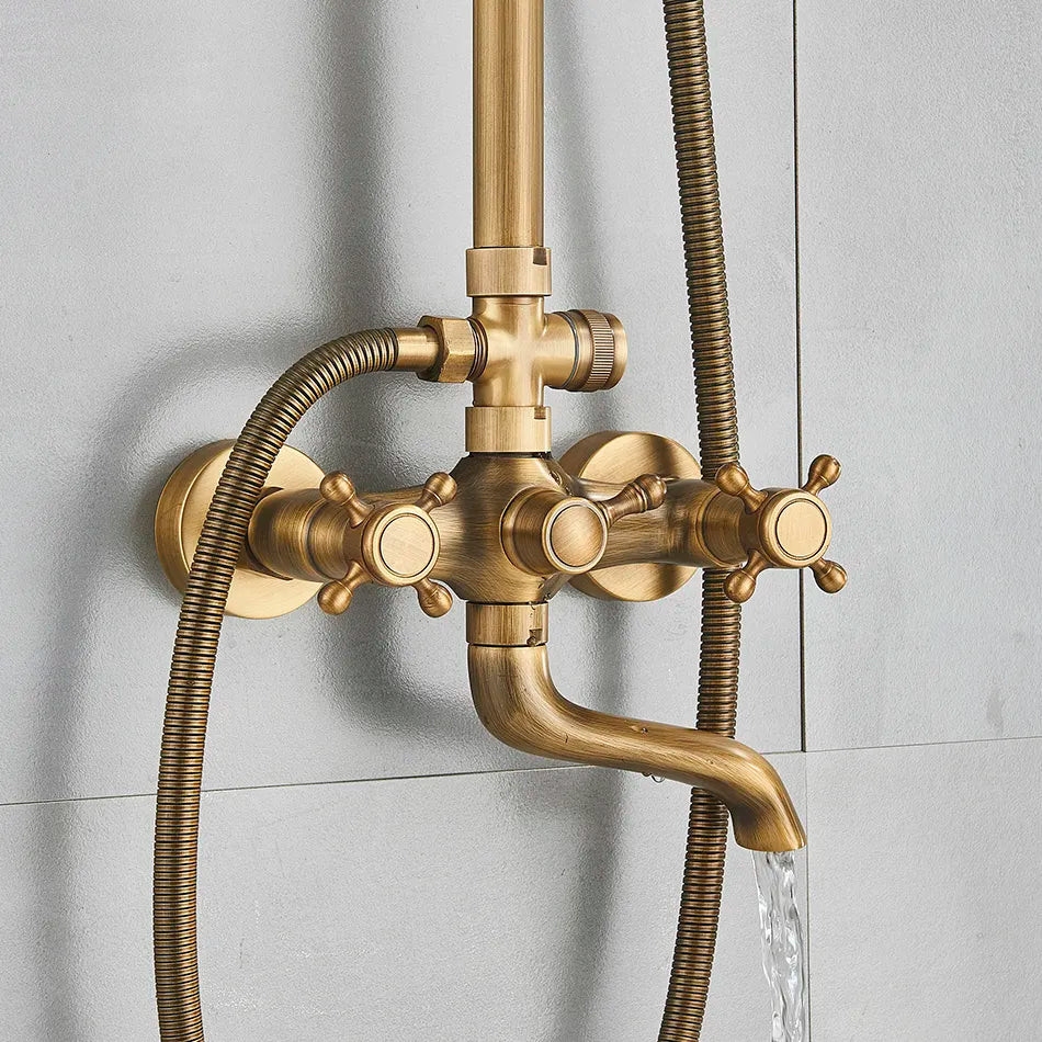 Marlen Classic Antique Brass In-Wall Shower System for Bathroom and Outdoor Use | OpalDwell OpalDwell