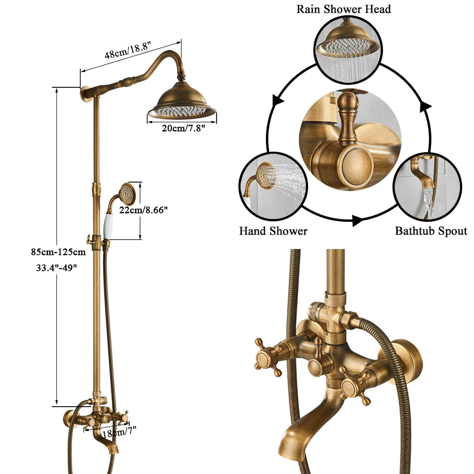 Marlen Classic Antique Brass In-Wall Shower System for Bathroom and Outdoor Use | OpalDwell OpalDwell