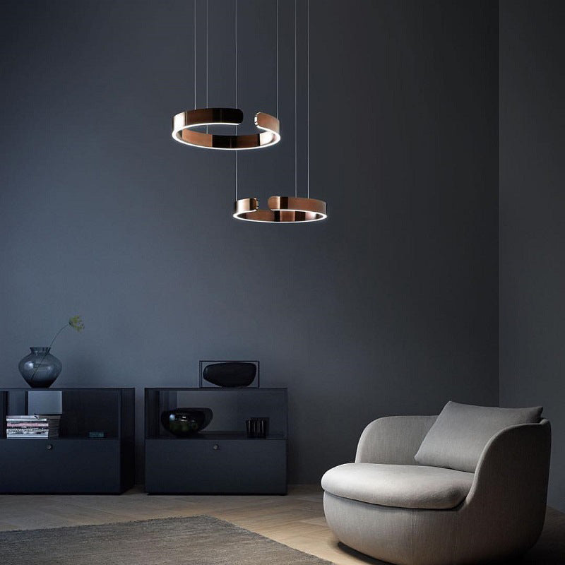 Nyxara Dual Ring LED Pendant Light With Offset Floating Rings - OpalDwell