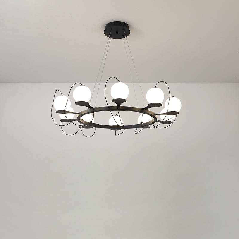 Contemporary Ring Chandelier LED Ceiling Light With Globe Shades OpalDwell
