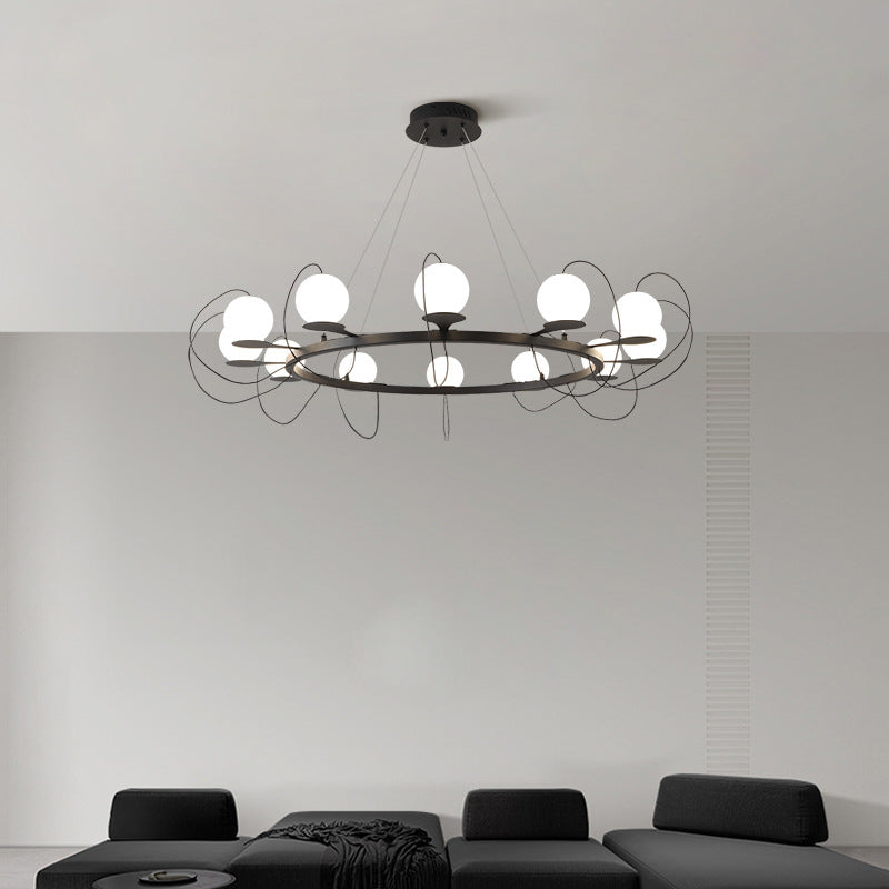 Contemporary Ring Chandelier LED Ceiling Light With Globe Shades OpalDwell