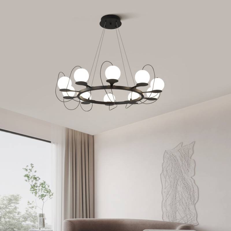 Contemporary Ring Chandelier LED Ceiling Light With Globe Shades OpalDwell
