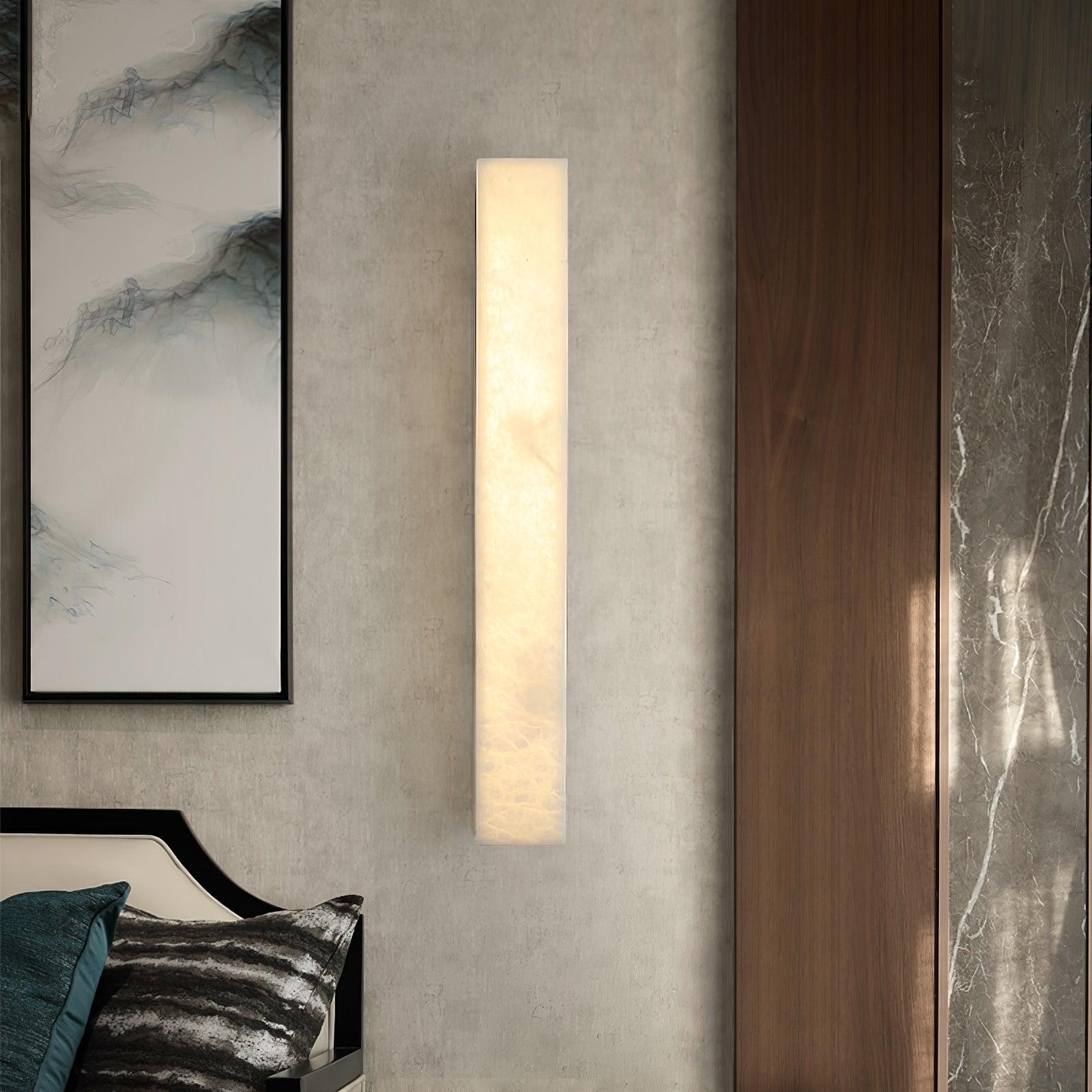 Lyra Brass Alabaster Wall Lamp Modern Vertical for Bedroom - OpalDwell