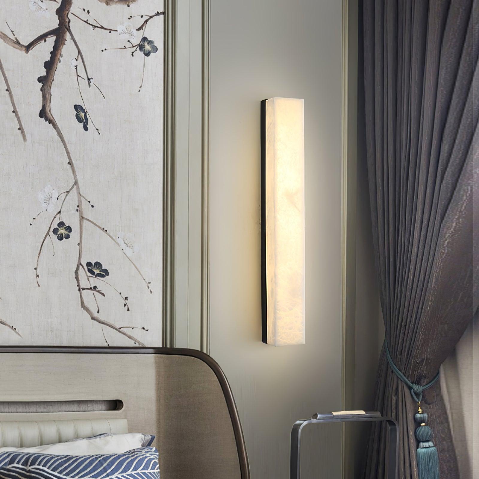 Lyra Brass Alabaster Wall Lamp Modern Vertical for Bedroom - OpalDwell