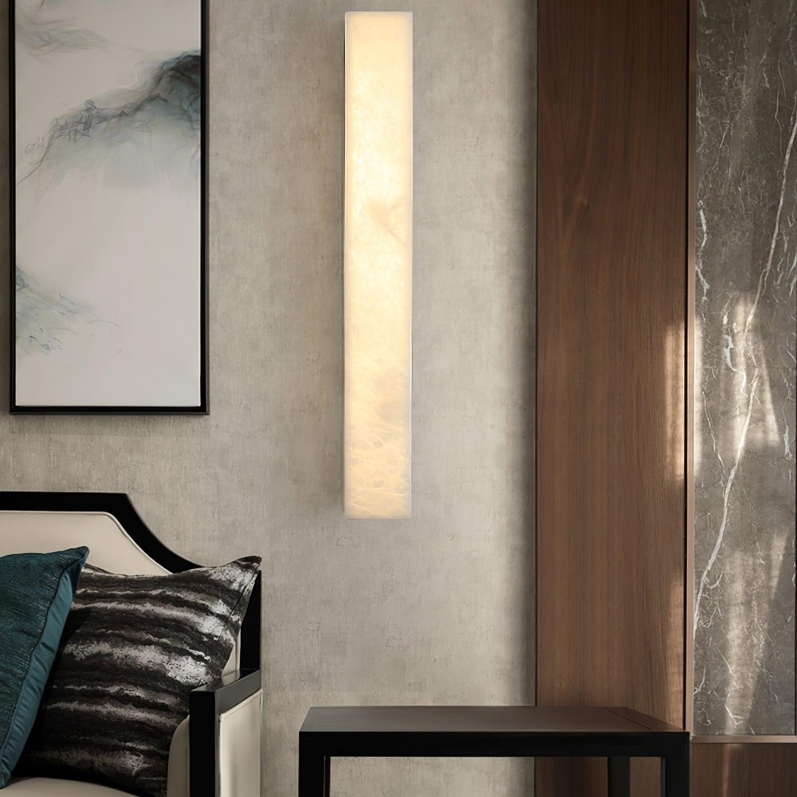 Lyra Brass Alabaster Wall Lamp Modern Vertical for Bedroom - OpalDwell