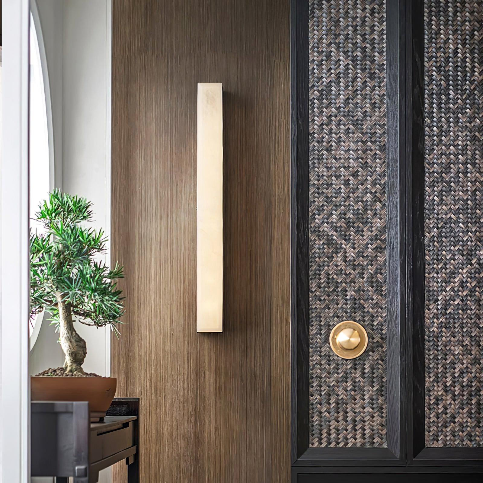 Lyra Brass Alabaster Wall Lamp Modern Vertical for Bedroom - OpalDwell