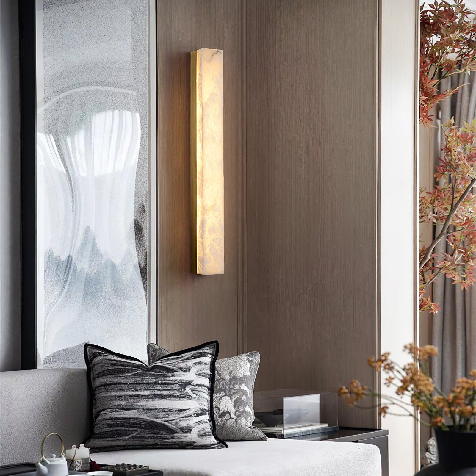 Lyra Brass Alabaster Wall Lamp Modern Vertical for Bedroom - OpalDwell