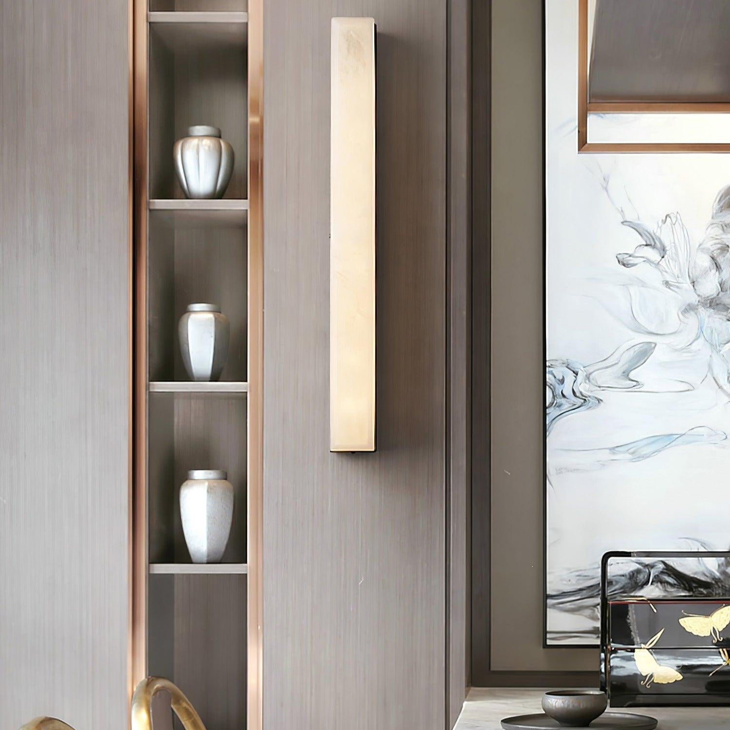 Lyra Brass Alabaster Wall Lamp Modern Vertical for Bedroom - OpalDwell