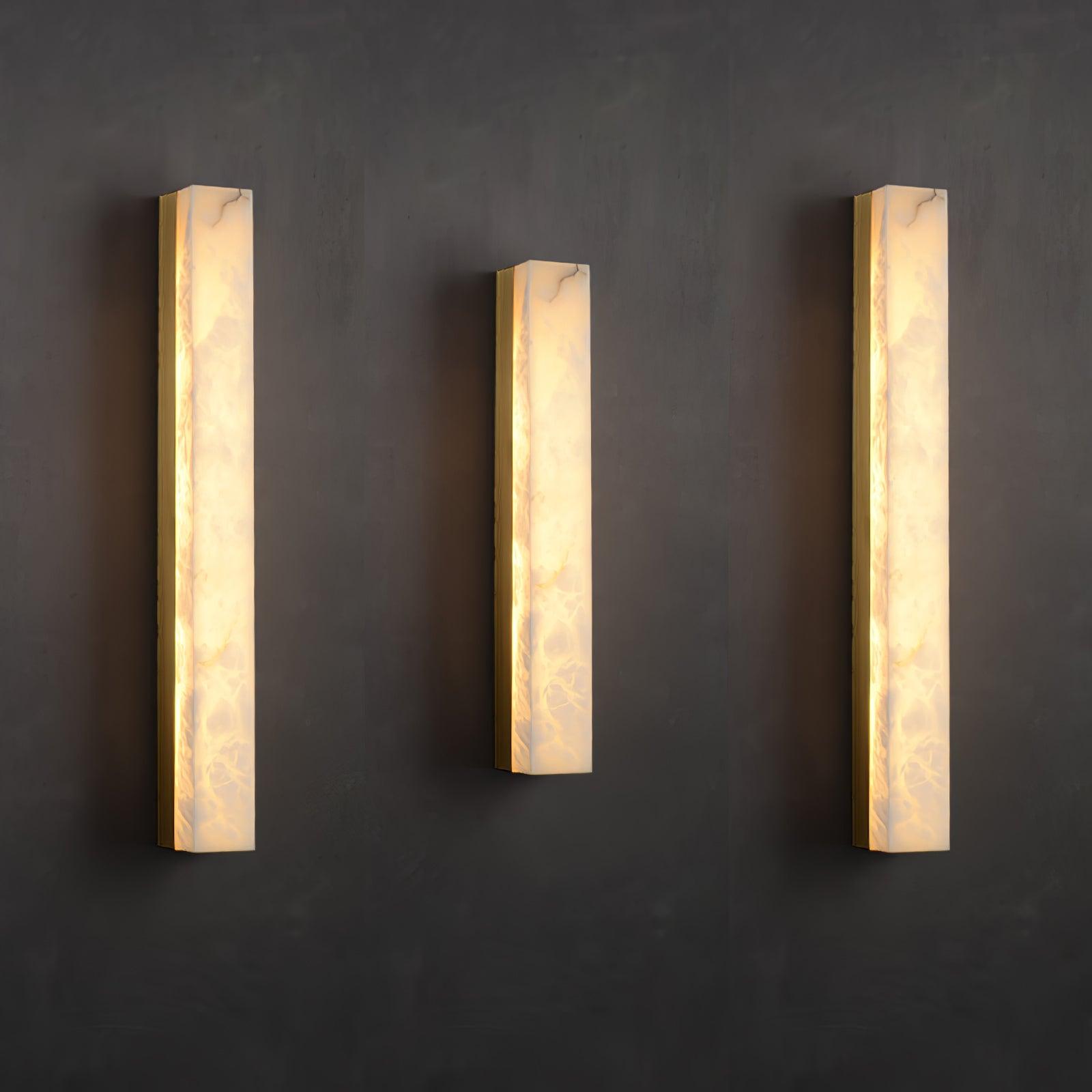 Lyra Brass Alabaster Wall Lamp Modern Vertical for Bedroom - OpalDwell