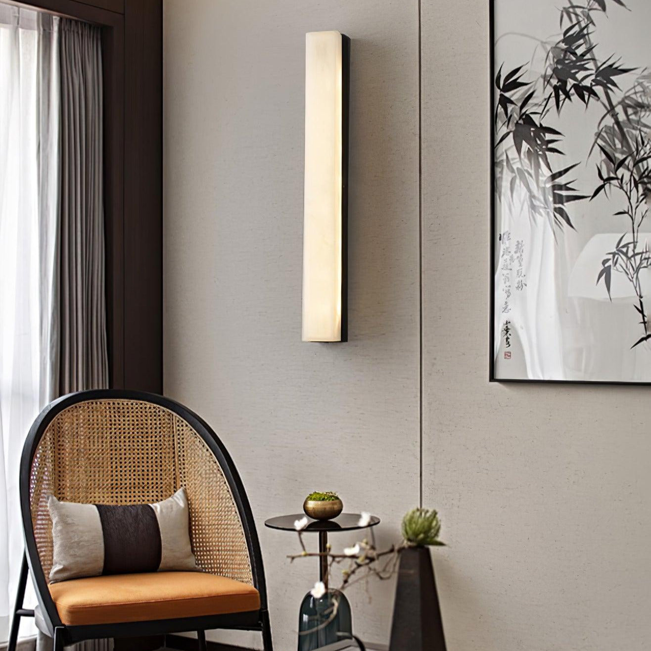 Lyra Brass Alabaster Wall Lamp Modern Vertical for Bedroom - OpalDwell
