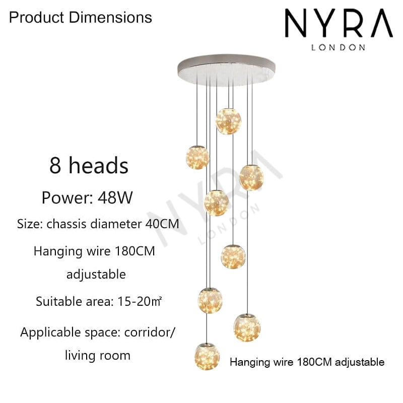 AstraLumen Glass Orb Staircase Chandelier For Stairs OpalDwell