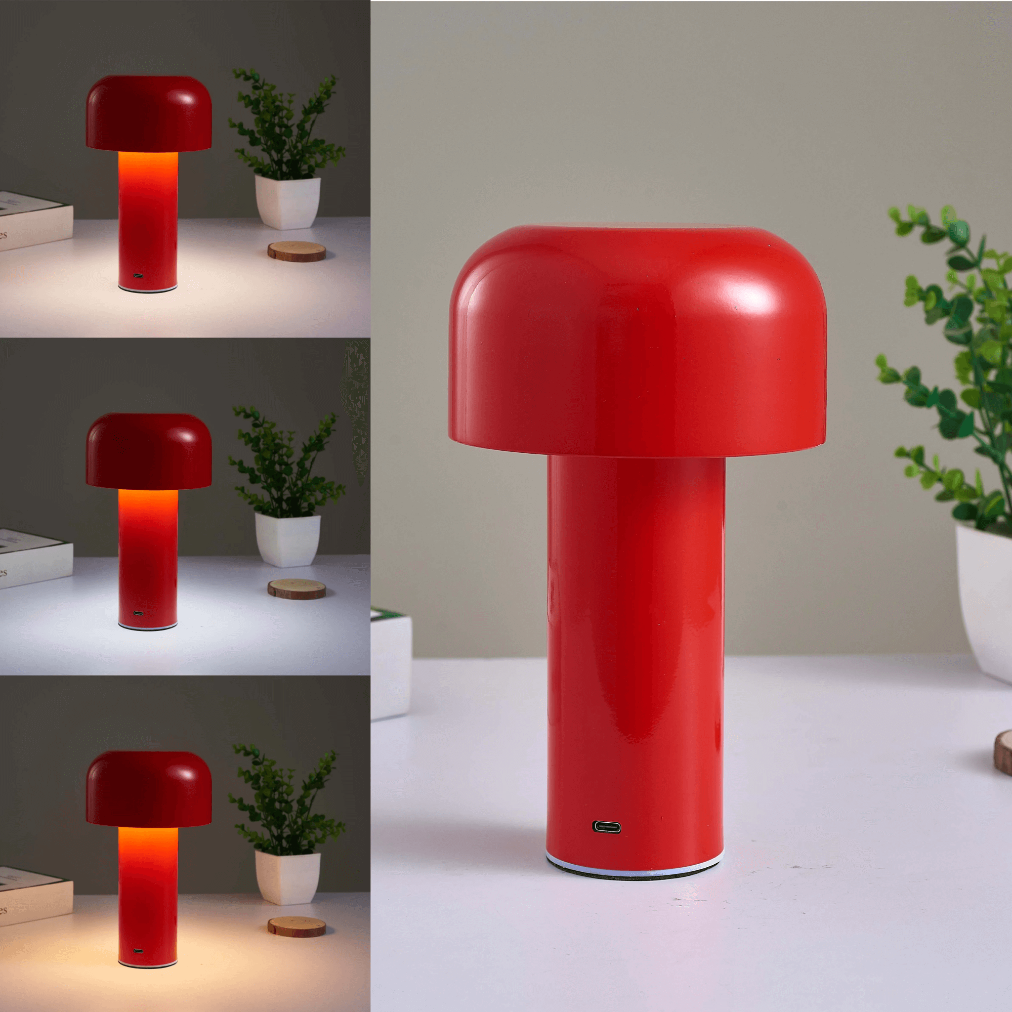 LumaNook Cordless Mushroom Nightstand Lamp In Iron And Clear Acrylic - OpalDwell