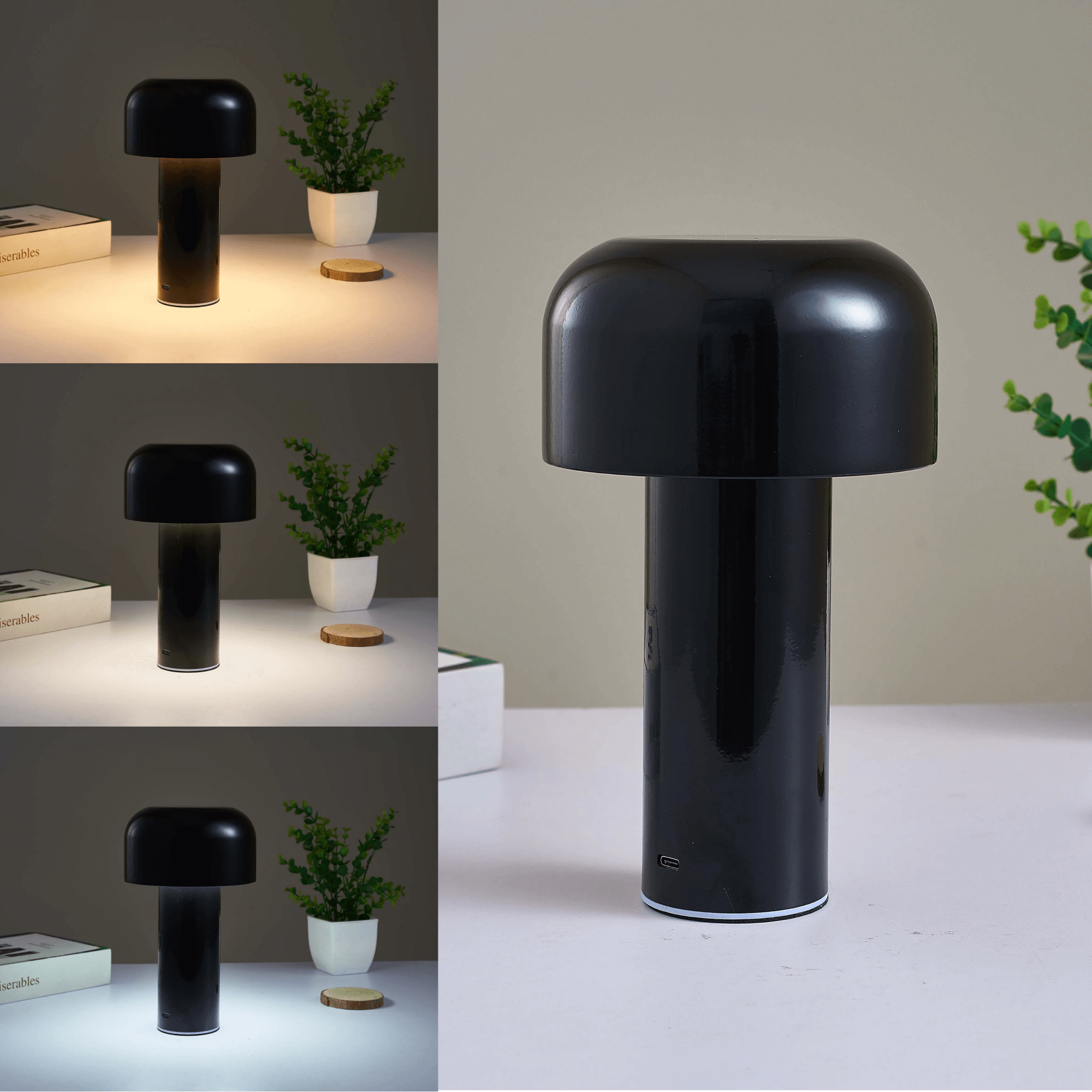 LumaNook Cordless Mushroom Nightstand Lamp In Iron And Clear Acrylic - OpalDwell