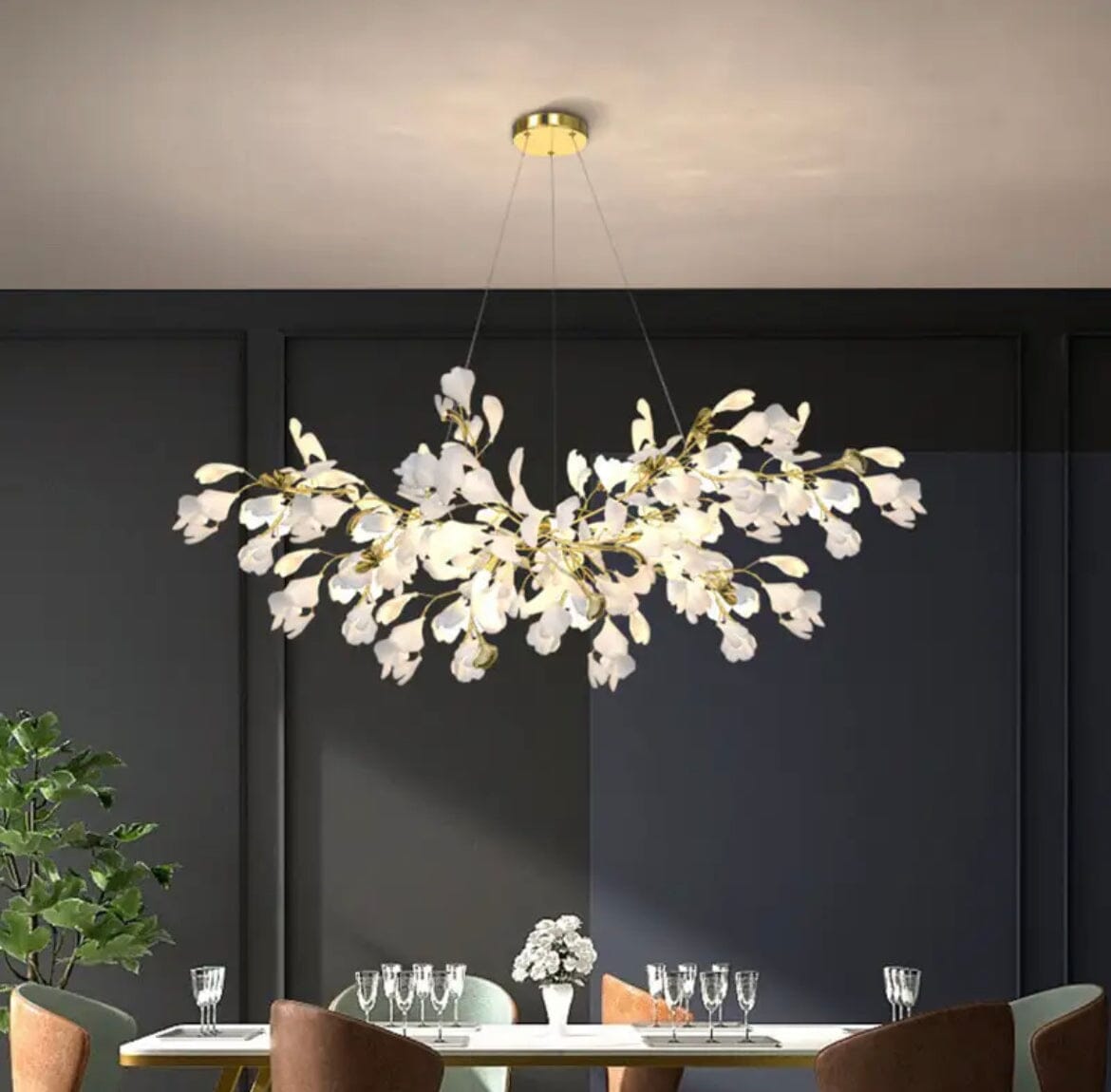 LumaPetal Ceramic Chandelier with Dimmable LEDs Soft Glow OpalDwell